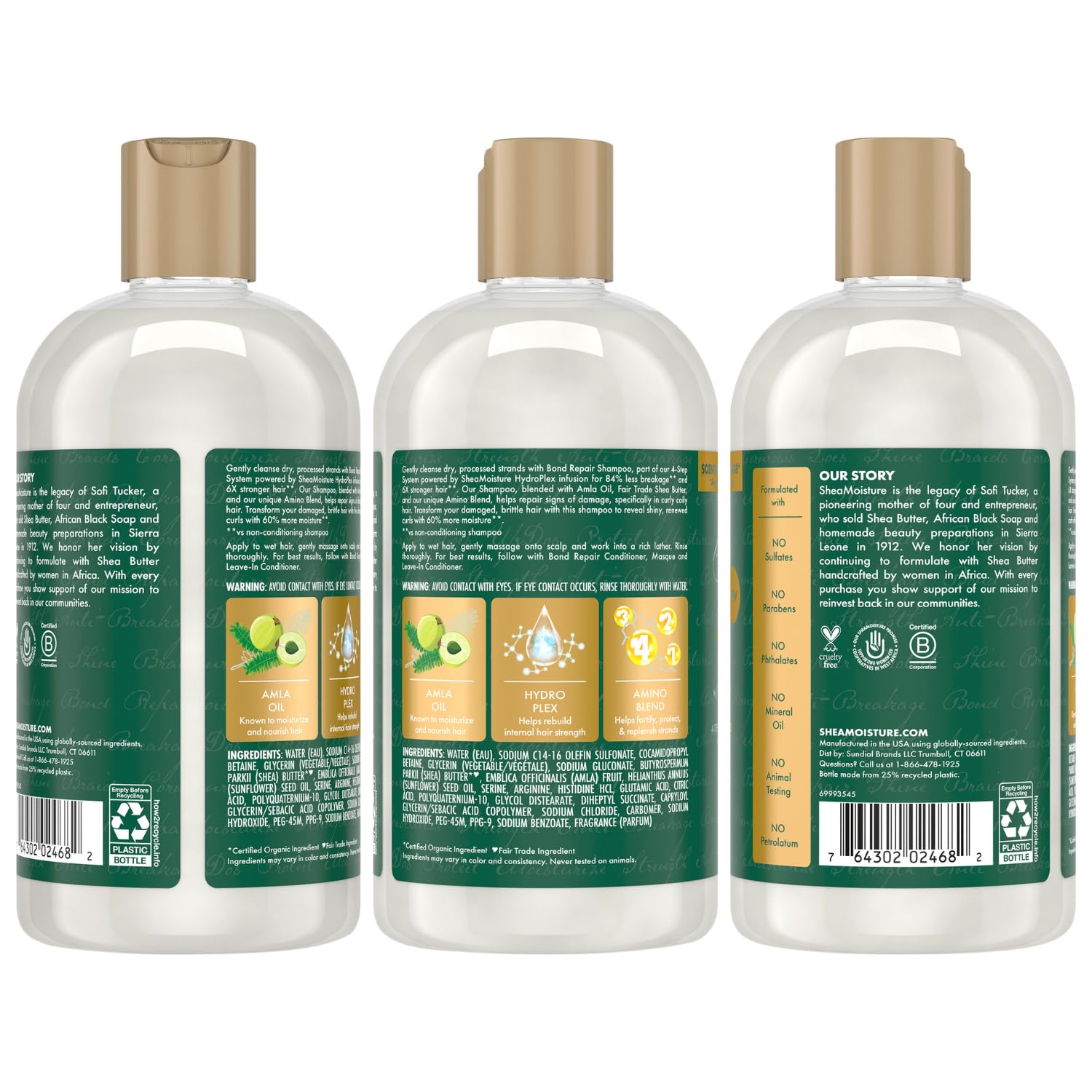 SheaMoisture Bond Repair Shampoo, Conditioner & Leave-In Bundle – Amla Oil Treatment for Dry, Damaged Hair, Anti-Frizz Products for Curly Hair